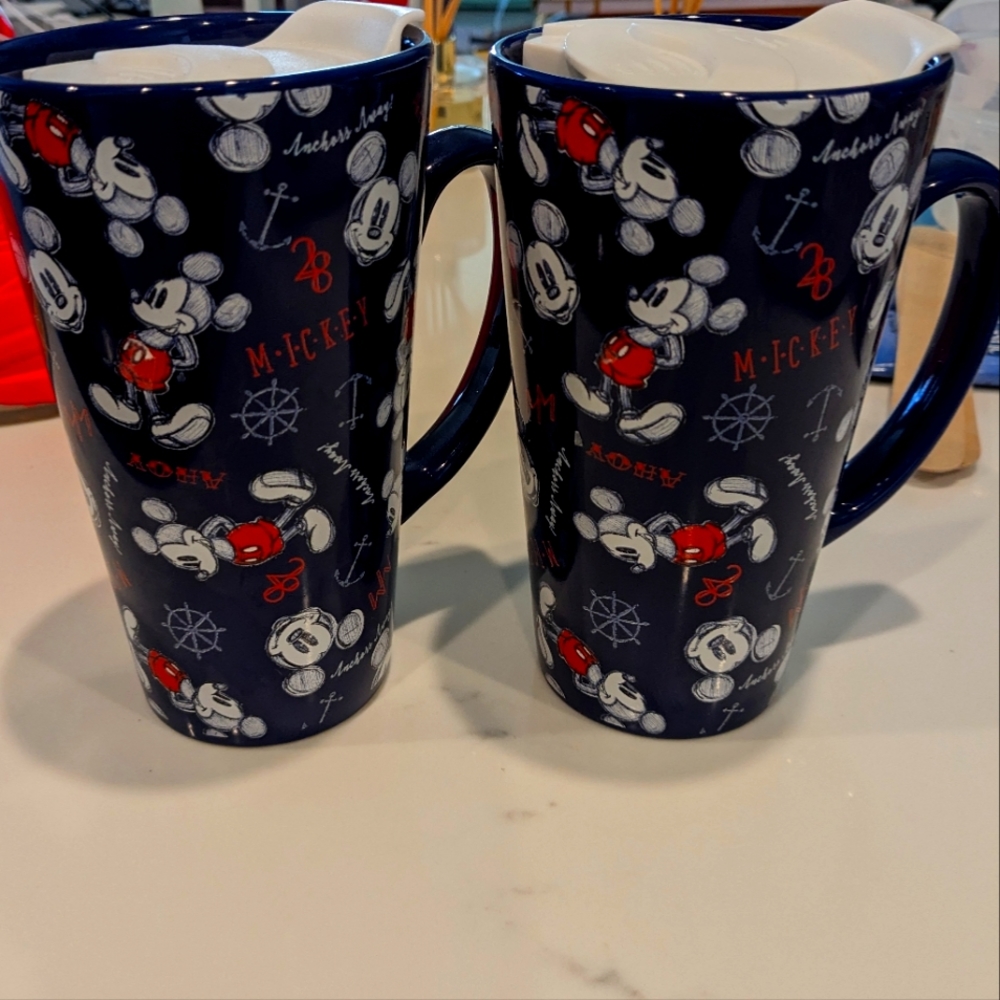 Disney Mickey Mouse Cruise Blue Anchors Away Travel mug x2